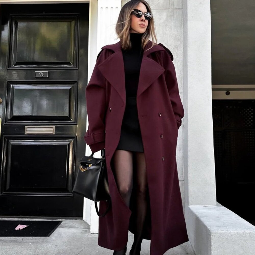 NWT - Luxevintage Diana Tricot Burgundy Trench Coat - Size Small